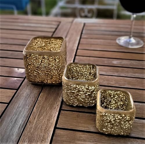 3 Pcs Handmade Glass Mosaic Candle Holder, Stained Glass Tealight Votive Holder (Gold) #TOP2