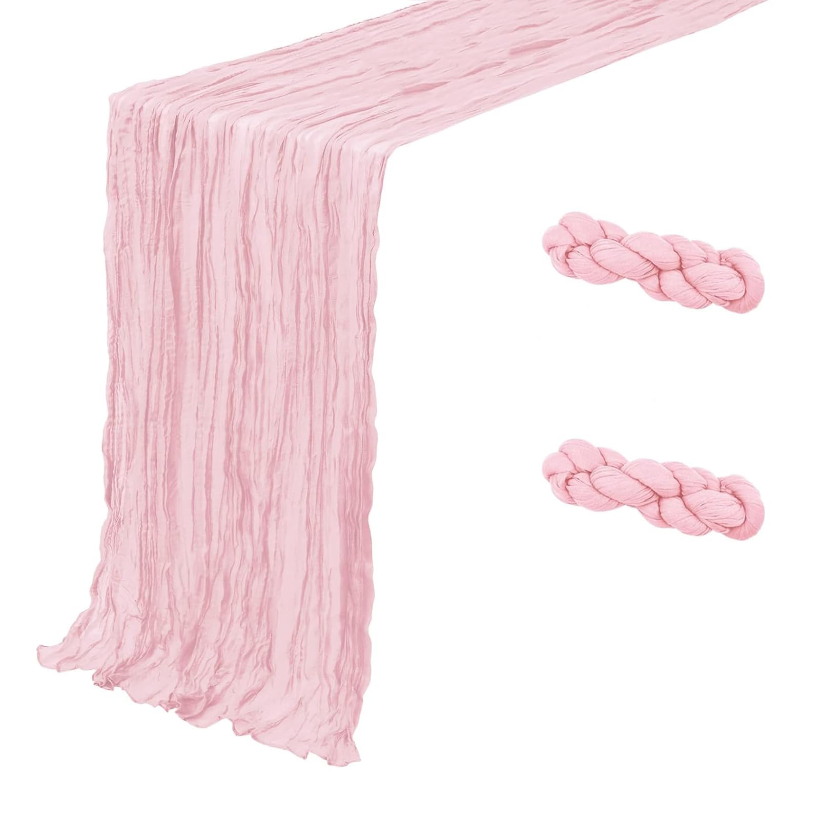 Photo 1 of 2 Pack Light Pink Cheesecloth Table Runner 35x120 Inch 10Ft Boho Gauze Fabric Table Runner Rustic Sheer Runner for Wedding Birthday Baby Shower Party Boho Table Decoration(Light Pink, 2 Pack)