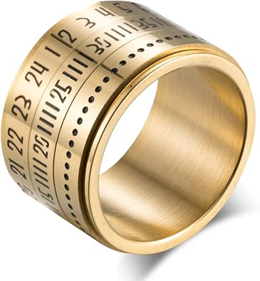 Mens Stainless Steel Lucky Arabic Numerals Spinner Ring 3 Layers Design 14mm Wide Biker Band