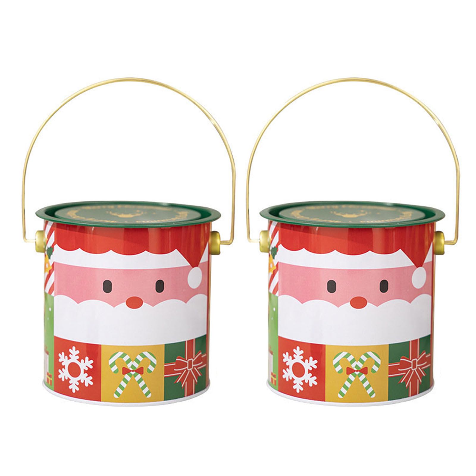 Hsioluted Of 2 Christmas Candy Boxes with Carry Handle Handheld Round Bucket Cookie Packaging Box Sweets Storage Container Portable Storage Bucket