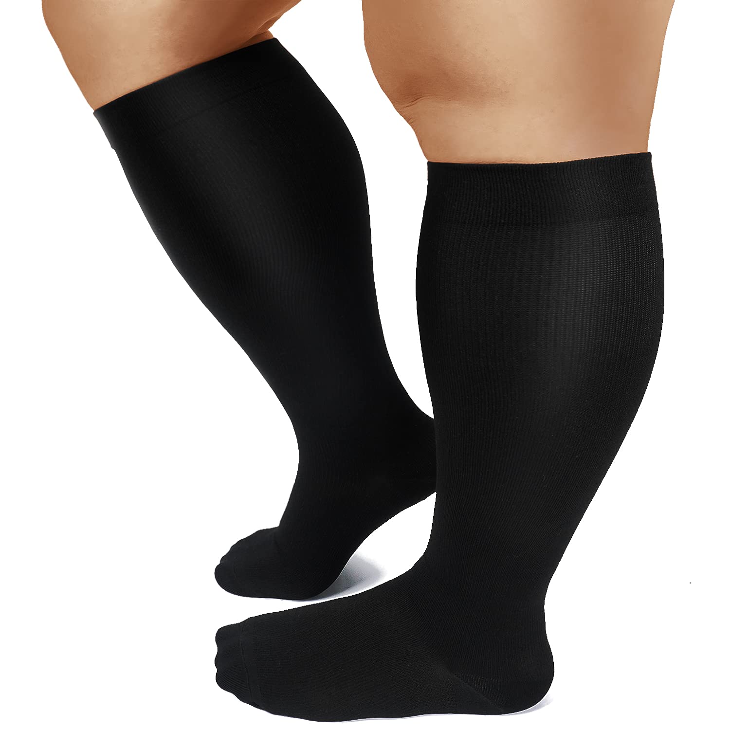 Plus Size Compression Socks for Women & Men, 20-30 mmhg Extra Wide Calf Knee High Stockings for Circulation Support Recovery