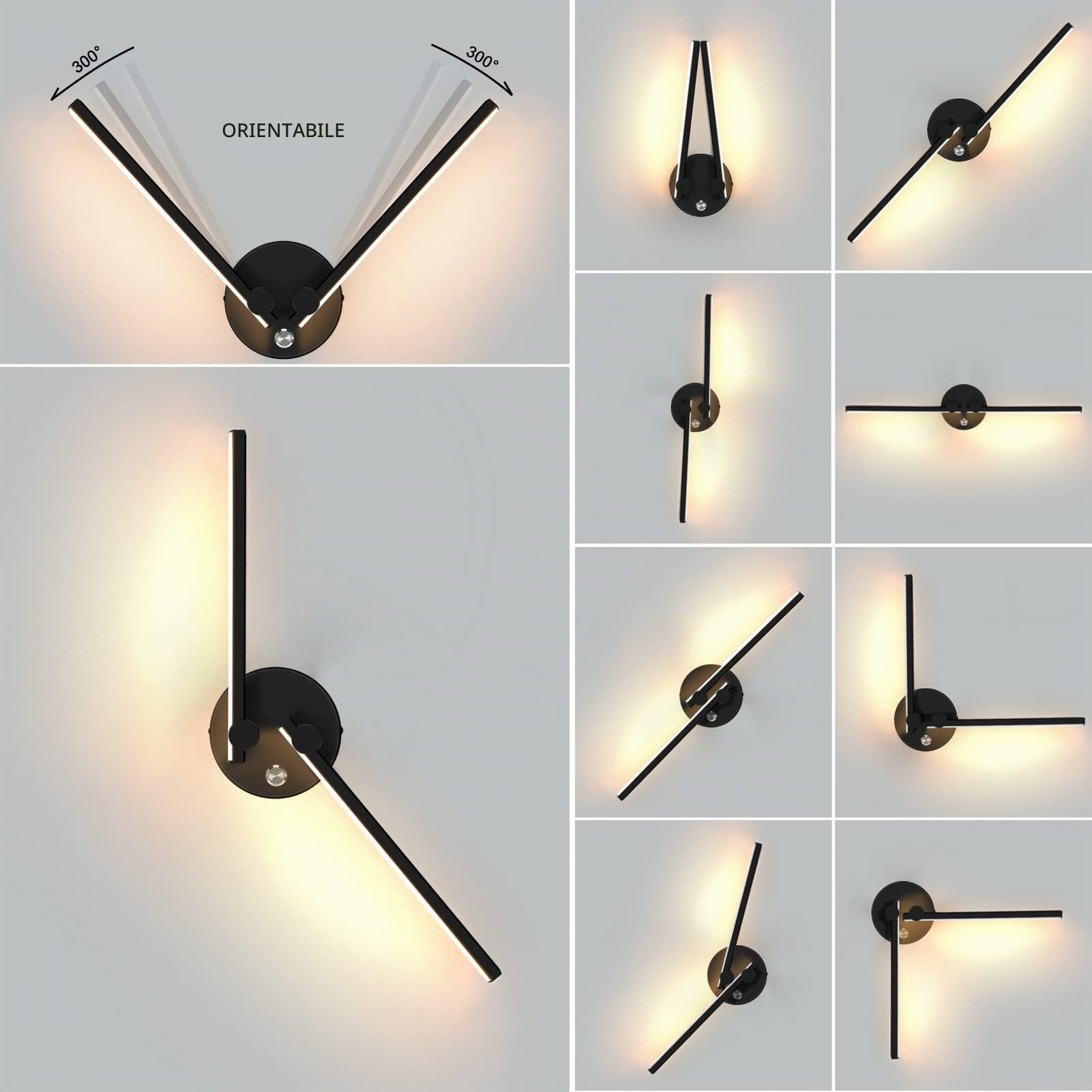KAWELL 10W Interno Moderno LED Lampada da Parete con Interruttore | LED Lampada da Muro, Applique da Parete, Ruotabili a 300°, per Camera da Letto Soggiorno Sfondo Muro Corridoio Scale