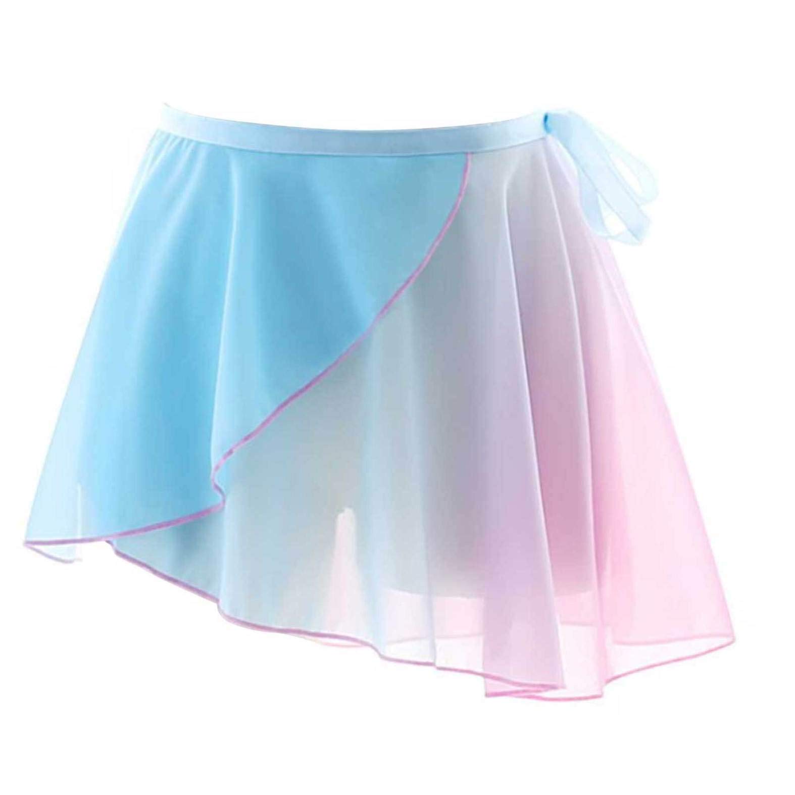 JanJean Women Girls Gradient Chiffon Ballet Dance Wrap Skirt Asymmetric Miniskirt Gymnastics Training Skirt Type G One Size