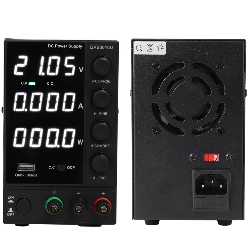 Walfront DPS3010U Fuente de Alimentación de DC Salida de Fuente de Alimentación Ajustable 30V 10A USB Carga Rápida Fuente de Alimentación de Mantenimiento para Reparación(EU Plug 220V)