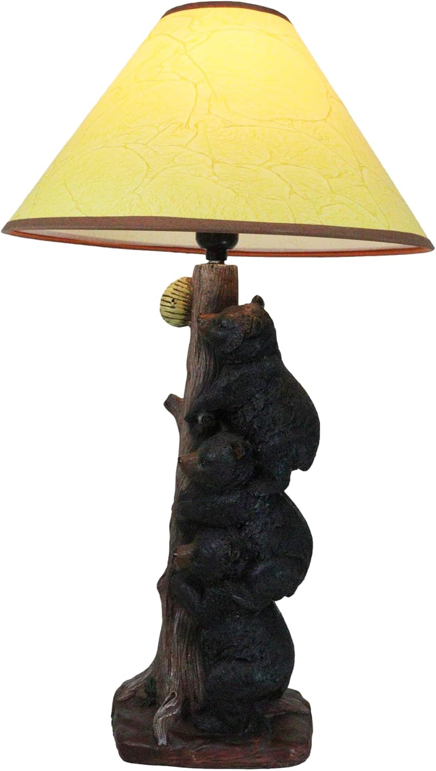 Ebros Wildlife Rustic Cabin Lodge Decor Whimsical Climbing Baby Black Bear Cubs Getting Honey Table Lamp Statue with Shade 21.75" High Forest Rascals Three Stacked Bears Desktop Lamps