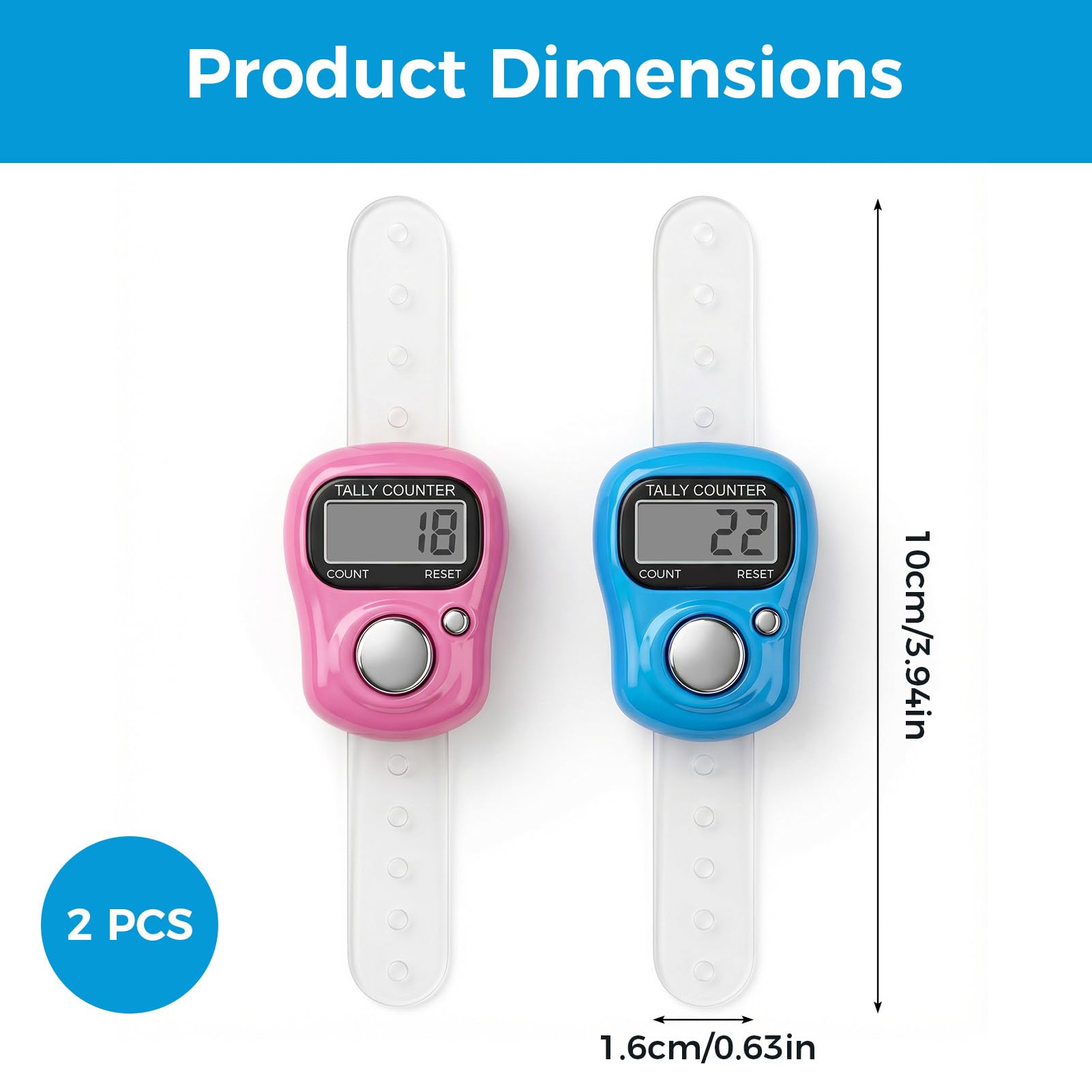 2PCS Contadores de Dedos Electrónicos, Mini Contadores de Conteo de Plástico, Ligero/Portátil Se Puede Restablecer Medidor de Filas Tejido, Adecuado para Cuenta Eventos Deportivos Gancho — view 2
