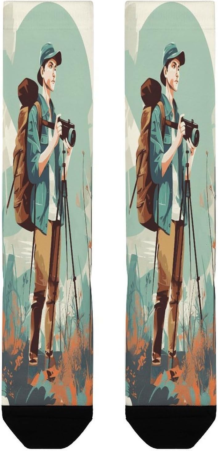 Outdoor Traveler Pattern Crew Socks Calf Socks Athletic Crew Sock