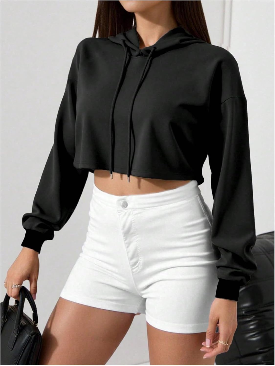 SHENHE Women's Cropped Hoodie Pullover Long Sleeve Workout Casual Crop Top Sweatshirt - Image 5