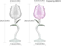 Vista 3 de Copas de vino de rosas con flores, juego de 2 copas de vino tinto creativas, copas de vino de flores rosas, copas de jugo de cóctel, para fiestas