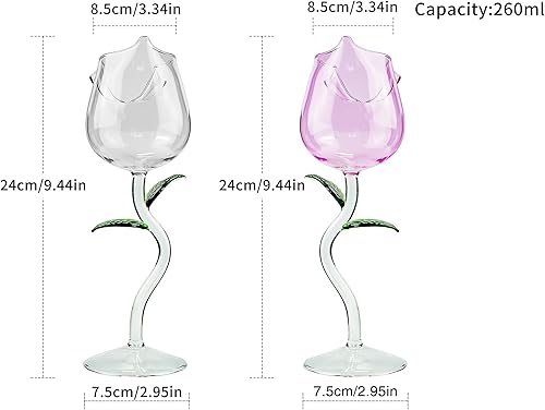 Miniatura 3 de Copas de vino de rosas con flores, juego de 2 copas de vino tinto creativas, copas de vino de flores rosas, copas de jugo de cóctel, para fiestas,