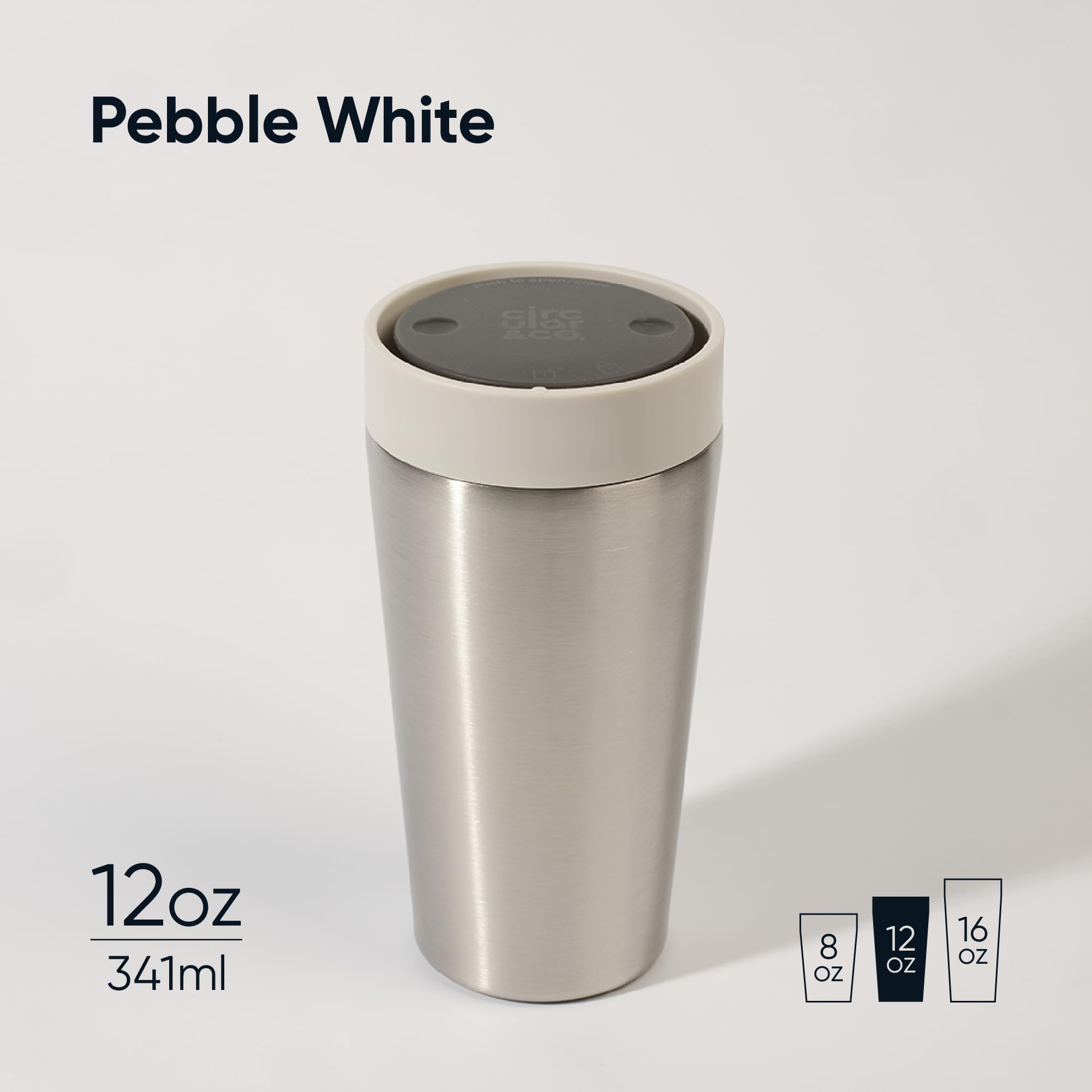 Circular & Co Thermo-Reisebecher aus Edelstahl, 340 ml, isolierter, wiederverwendbarer Kaffeebecher, 100% auslaufsicher und abschließbar, 6 Stunden heiß/kalt, Druckverschluss, einhändig zu öffnen,