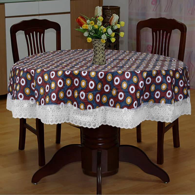 Image of Dakshya Industries Printed PVC Plastic Flowered 4 Seater Round Shape Table Cover (Size- 60 Inches Round)