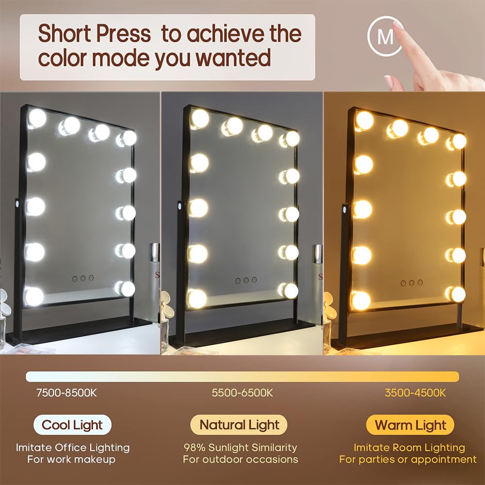 Hansong Specchio Trucco Con Luci LED Hollywood – 3 Luci Dimmabili E Specchio 10x