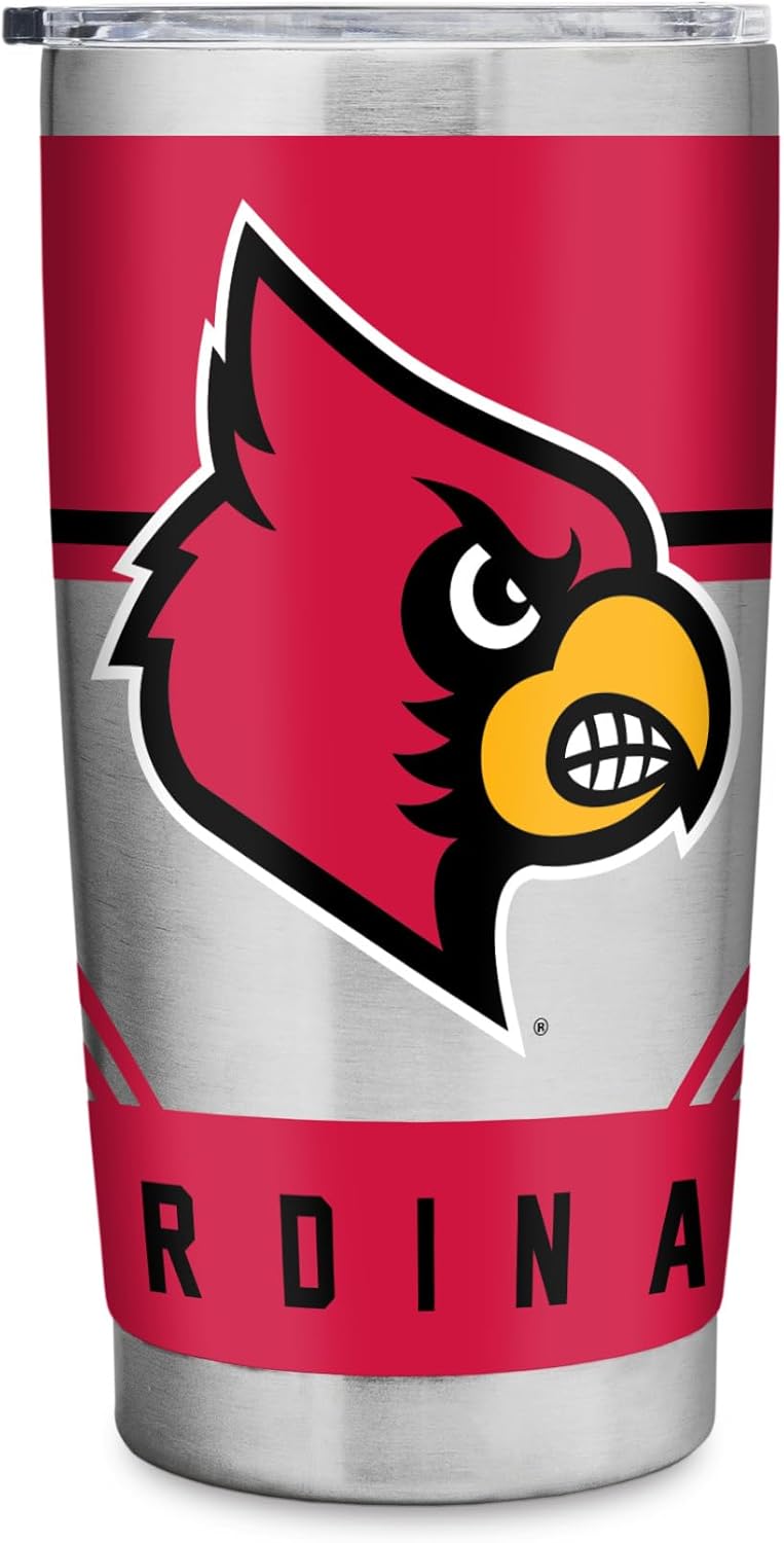 Rico Industries NCAA Louisville Cardinals 20oz Stainless Steel Tumbler with Lid - Great for Coffee, Tea, Water or Cocktails