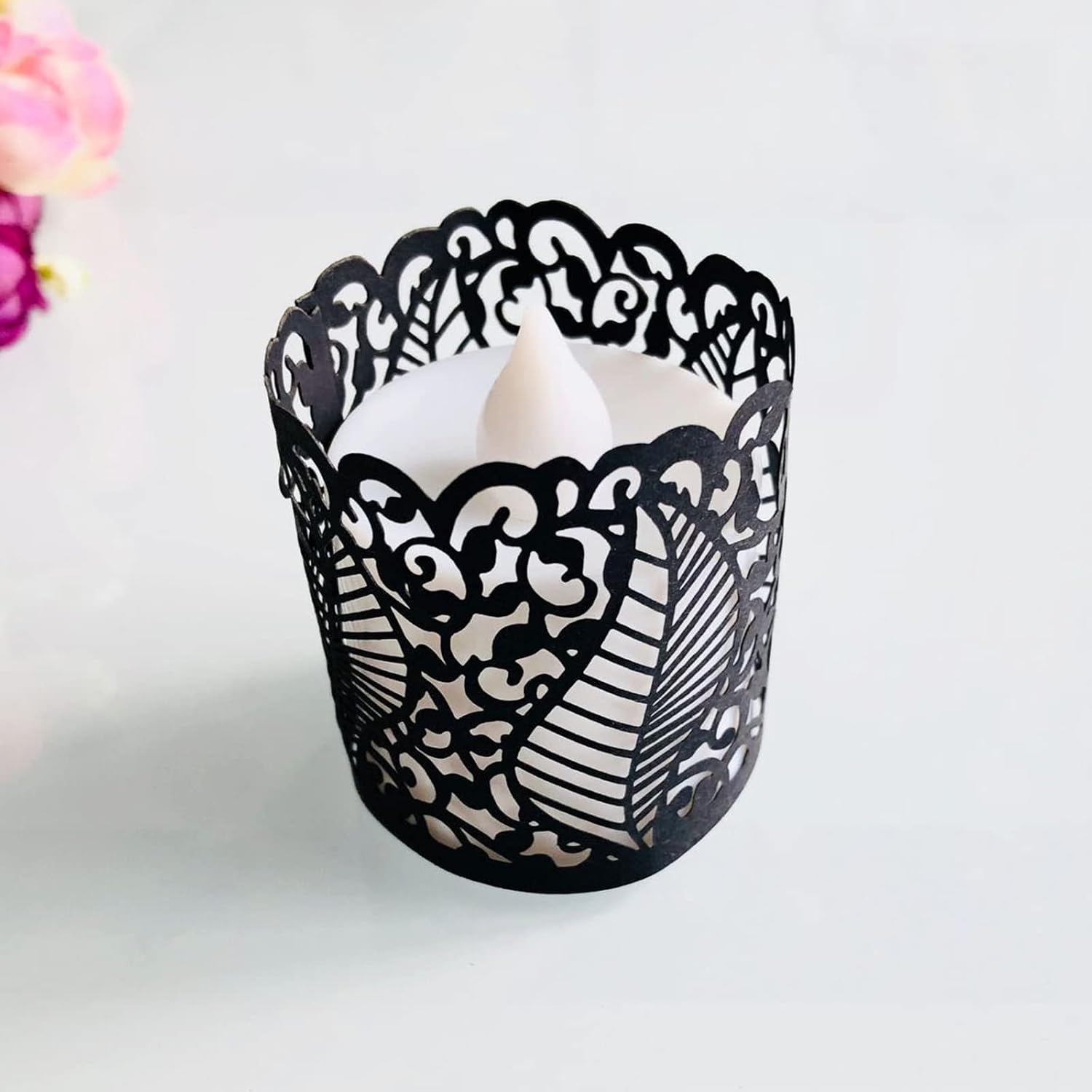 50x Black LED Tea Light Candle Tealight Wrap Lampshade Holder for Votive Centerpieces Birthday Wedding Party Baby Shower image 2