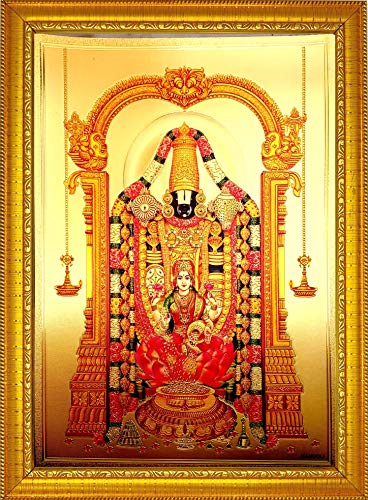 Image of ADA Handicraft Sri Laxmipati Tirupati Balaji With Lakshmi Devi Aluminum Plated Wood Photo Frame (35 x 25 x 1 cm, Multicolour)
