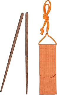 Fenteer Stainless Steel Chopsticks Screw in/Apart Reusable Travel Foldable Chopsticks with Pouch, Full Wood