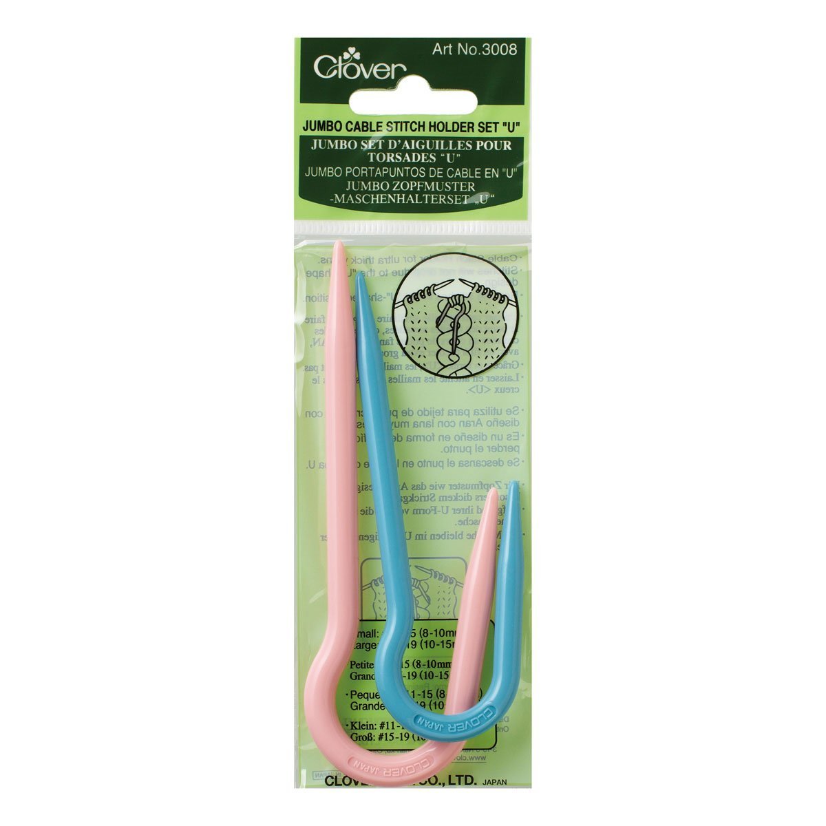 Clover Maschenhalter Zopfmuster Jumbo, Tragbar, Grau, 5 inches, 2 Stück in 2 Größen, Klein für Nadelstärke 8,0-10,0 mm, Groß für Nadelstärke 10,0-15,0 mm