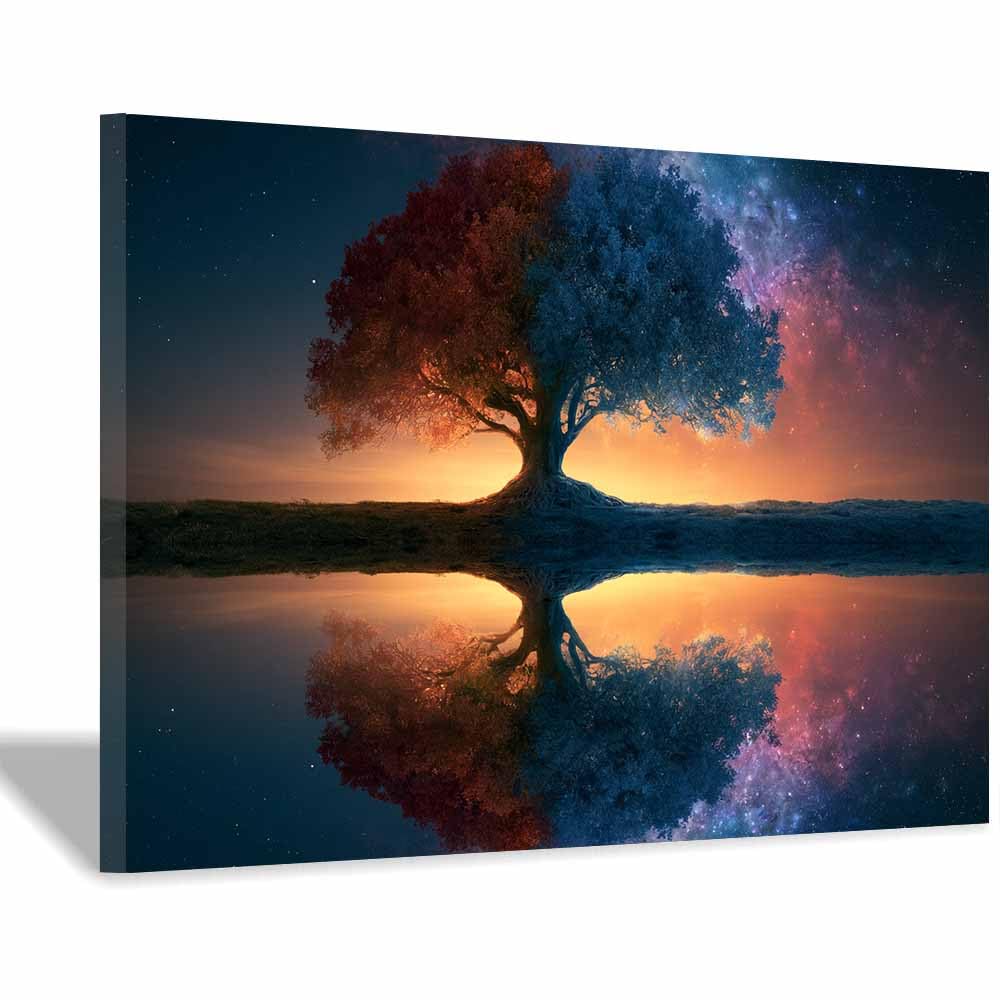XENIOU Tree Of Life Glowing willows Tree art prints, decorative paintings, for Living Room Bedroom Office Home Wall Decor.(Multicolor)-60x90cm Framed