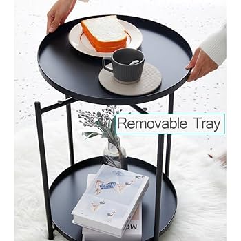 Amazon｜2段 丸 サイドテーブル 円型 折りたたみ ナイトテーブル