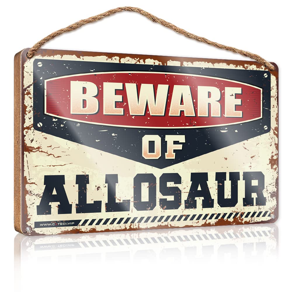 FZFN Signs & Plaques Beware Of Allosaur Wooden Sign Bar Signs For Man Cave Bar Signs For Home(23X35CM)