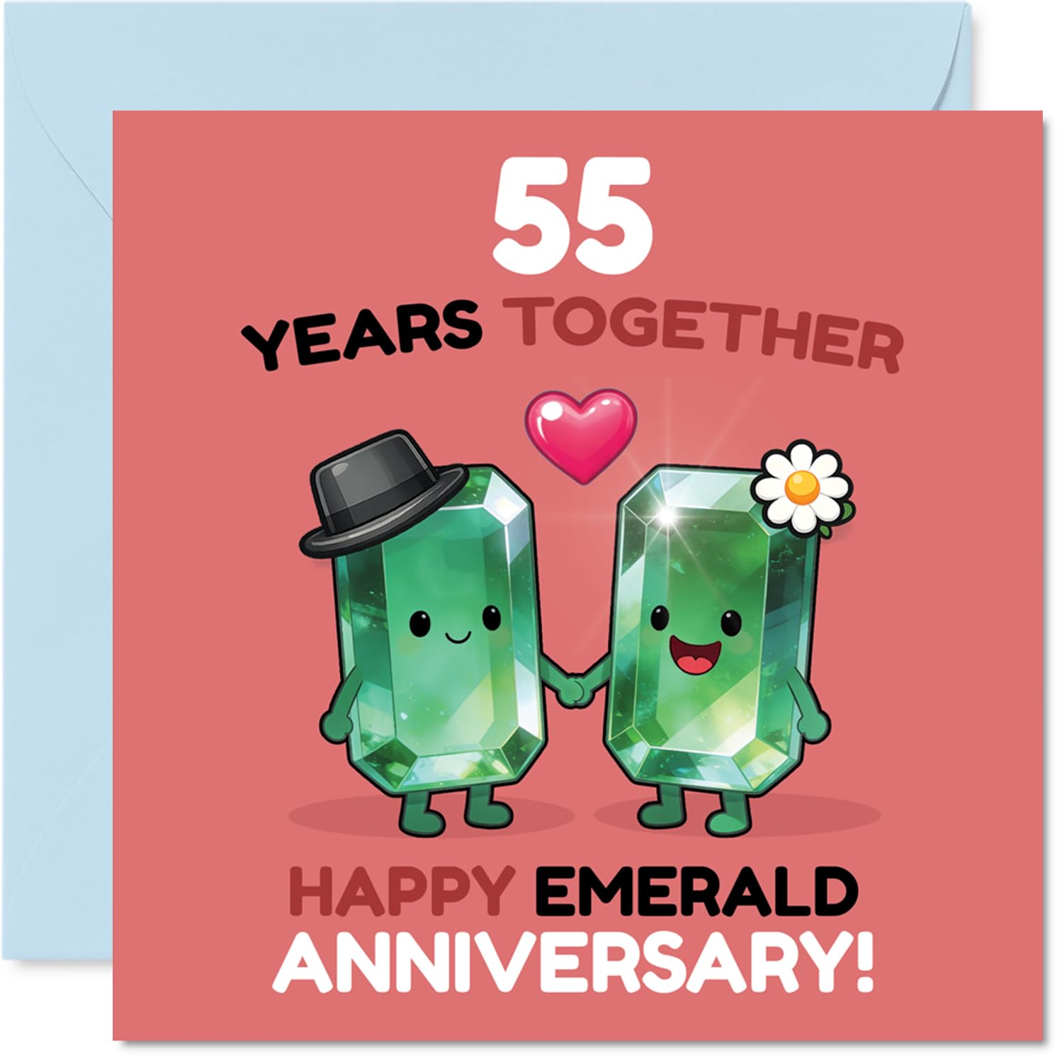 Cute 55th Anniversary Card - Emerald Duo Holding Hands - Playful 55 Years Together Design - A Cheeky Nod to Lasting Love - 145mm Square, Envelope Included