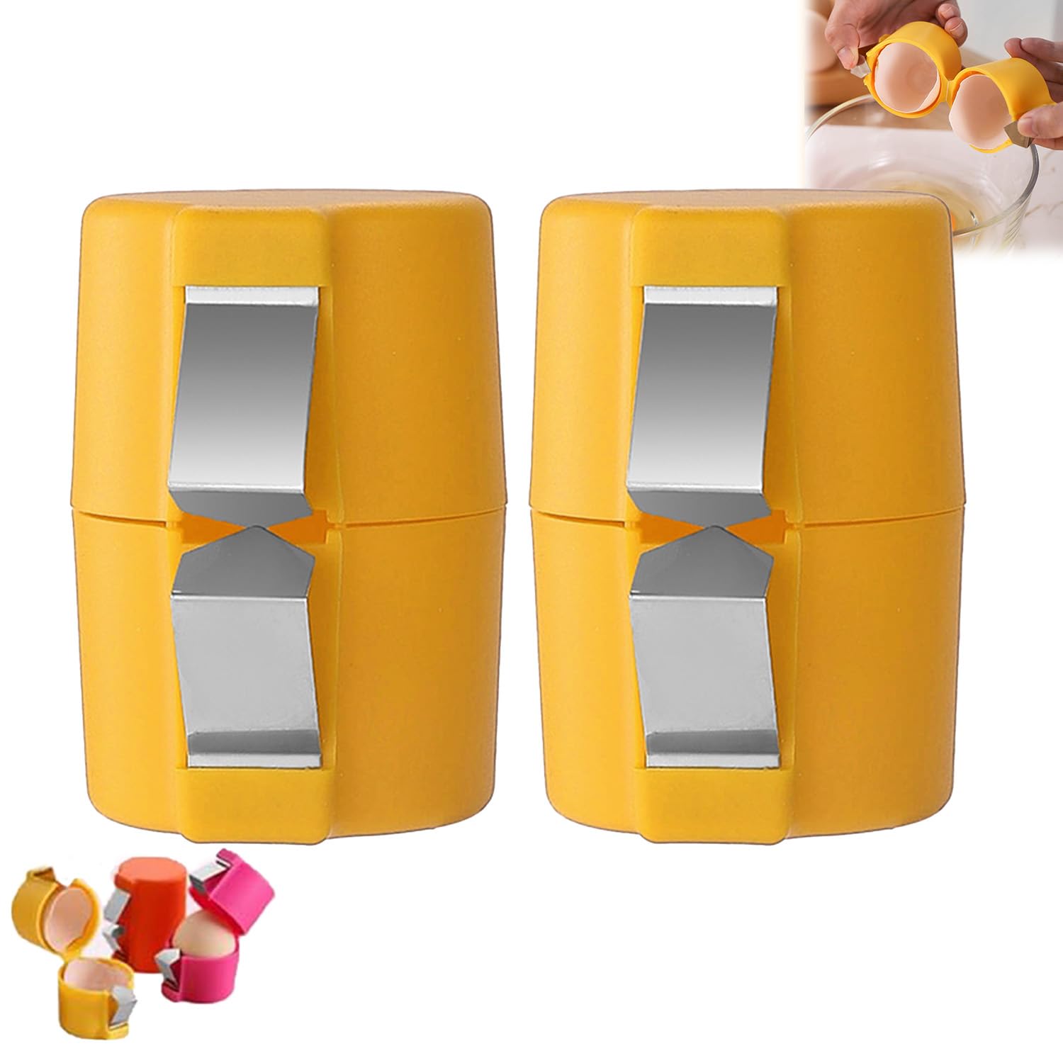 Eggshell Remover, Stainless Steel Egg Cracker Separator Tool, Handheld Egg Cutting Tool, Eggs Separator Cracker, Eggshell Opener, Eggshell Separator, Portable Egg Opener Tool (2, Yellow)