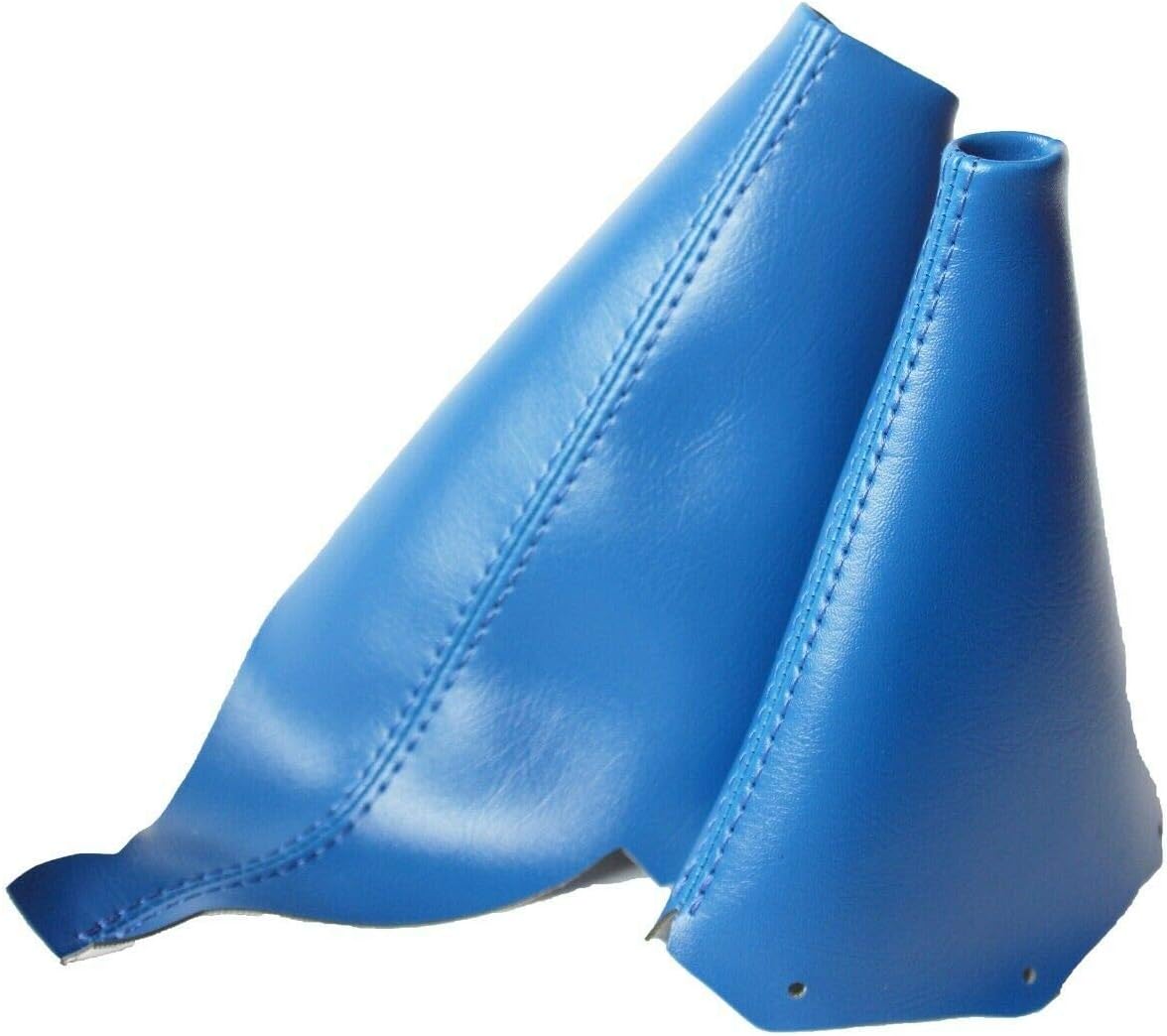 Fits 2007-2014 Mini Cooper R55 R56 R57 Synthetic Blue Leather Manual Shift & EBrake Boots SET (Skin Only)