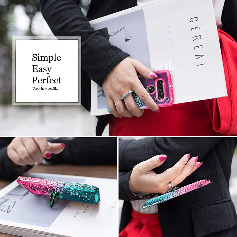 Silverback Compatible for LG V30 Case,LG V30 Plus/V30S, Moving Liquid Holographic Sparkle Glitter Case with Kickstand, Bling Diamond Bumper with Ring Stand Slim Protective LG V30 Plus/V30S -GR