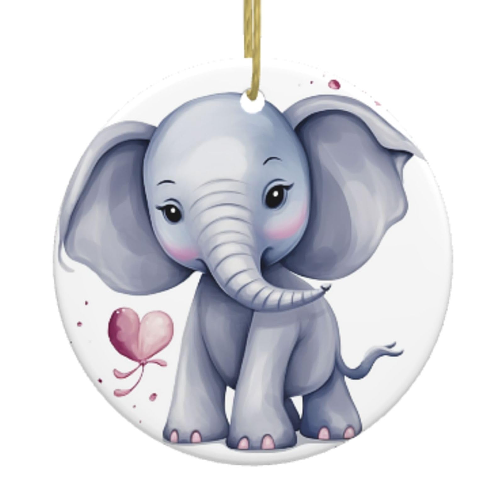 Ceramic Christmas Tree Hanging Ornaments with Gold Ropes Christmas Tree Decorations Round Ceramic Cute Elephant Pendant Keepsake Decorations for Holiday Xmas Gift Ideas