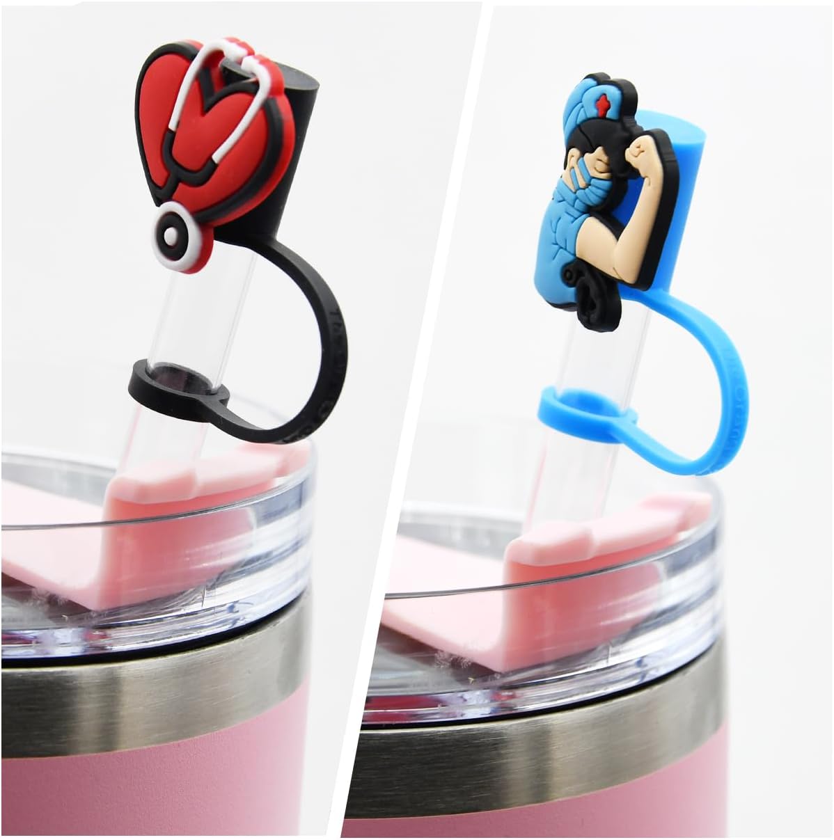 Nurse Straw Cover Cap for Stanley Cup,Straw Topper Compatible for 30 and 40 Oz Tumbler with Handle,10 mm 0.13 in. Reusable Straw Tip Lids - Image 2