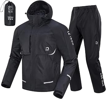 RIDEIRON Motorcycle Rain Gear for Men Women, Rain Suit 15,000mm Rating Lightweight Breathable Rain Pants Rainwear Outdoor