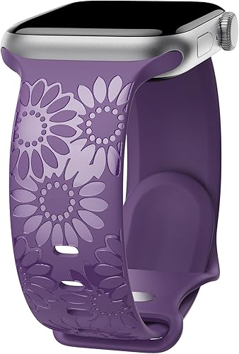 Correa de silicona grabada de girasol compatible con Apple Watch Band de 1.496 in 1.575 in 1.614 in 1.654 in 1.732 in 1.772 in 1.929 in correa de