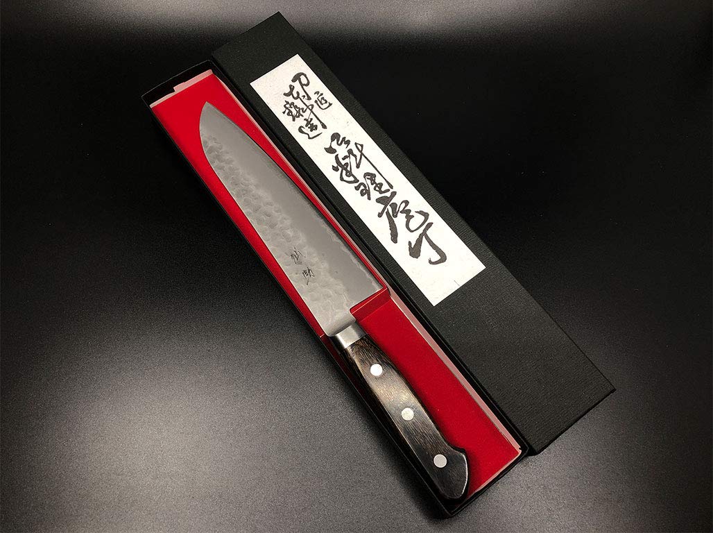 包丁 仙助 三徳包丁 槌目 青紙スーパー 焦茶合板柄 刃渡り180mm 13
