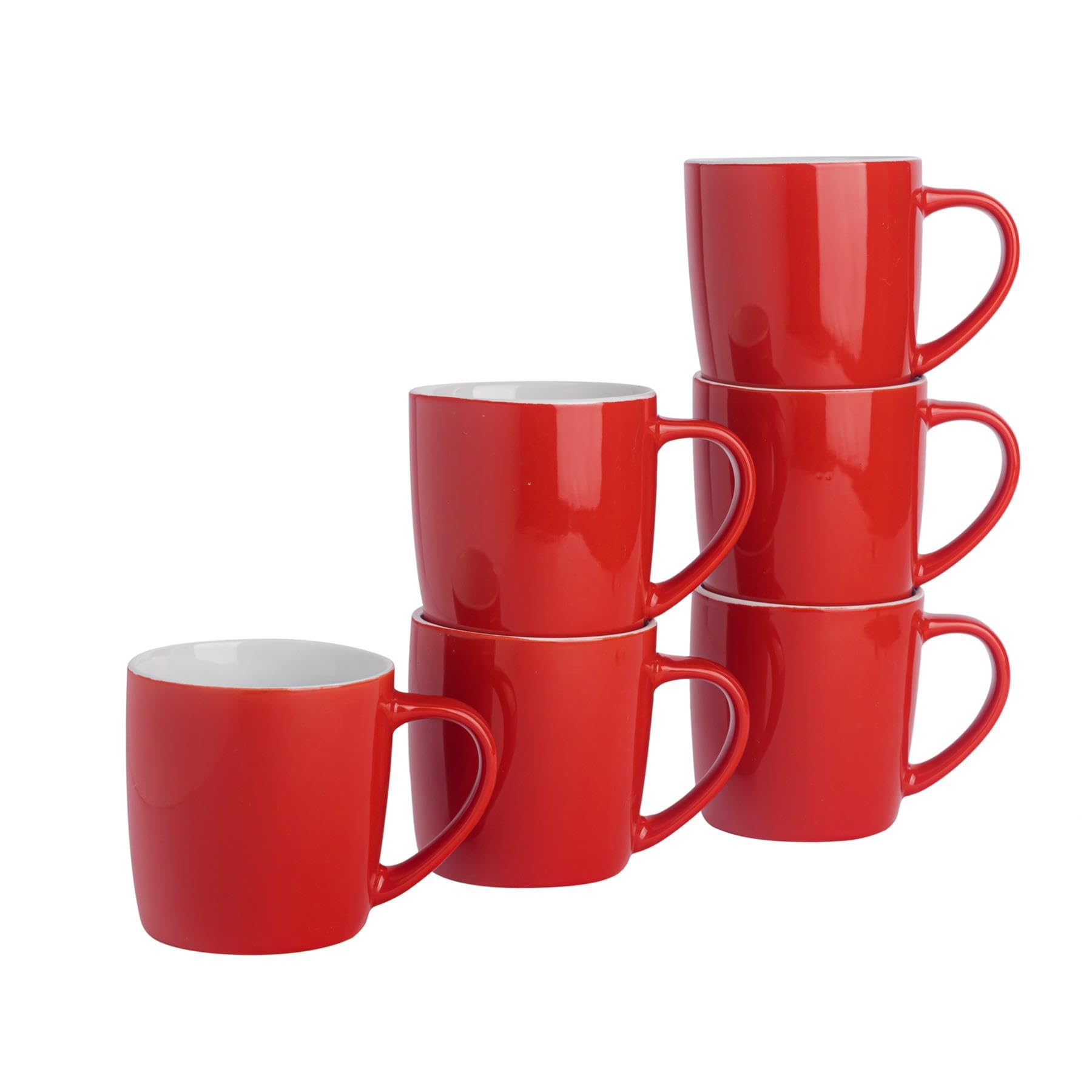 Argon Tableware Coloured Coffee Mugs - Red - 350ml - Pack of 6 - Gloss Ceramic Stoneware Latte Cappuccino Cups Hot Chocolate Cups Colourful Mug Set with Handle