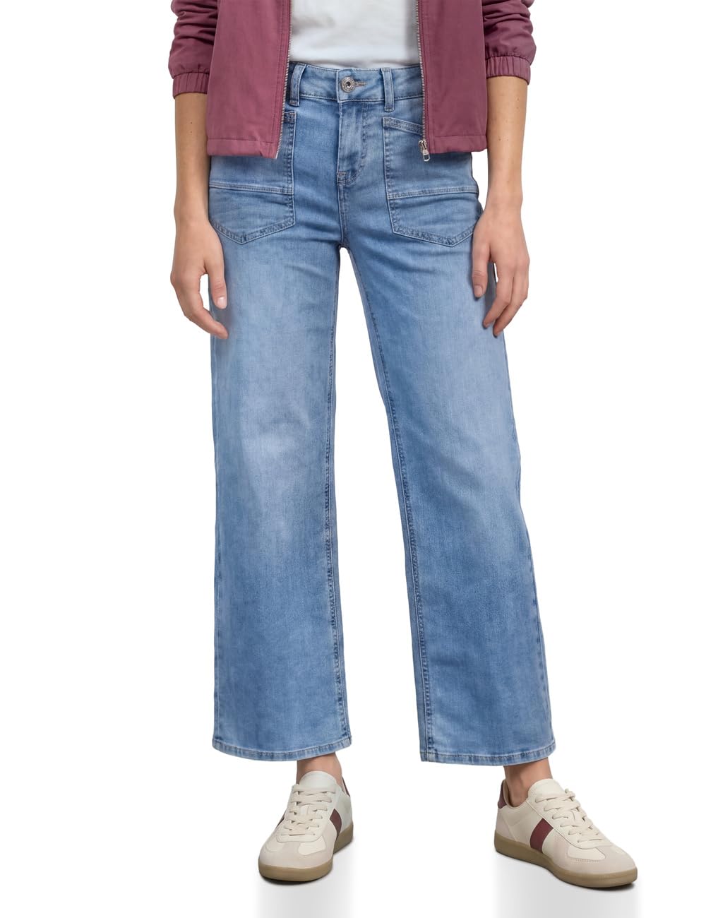 Street One Women's Mid Waist Wide Leg Jeans in Loose Fit 3818757, Light Blue Random Washed, 26W x 28L