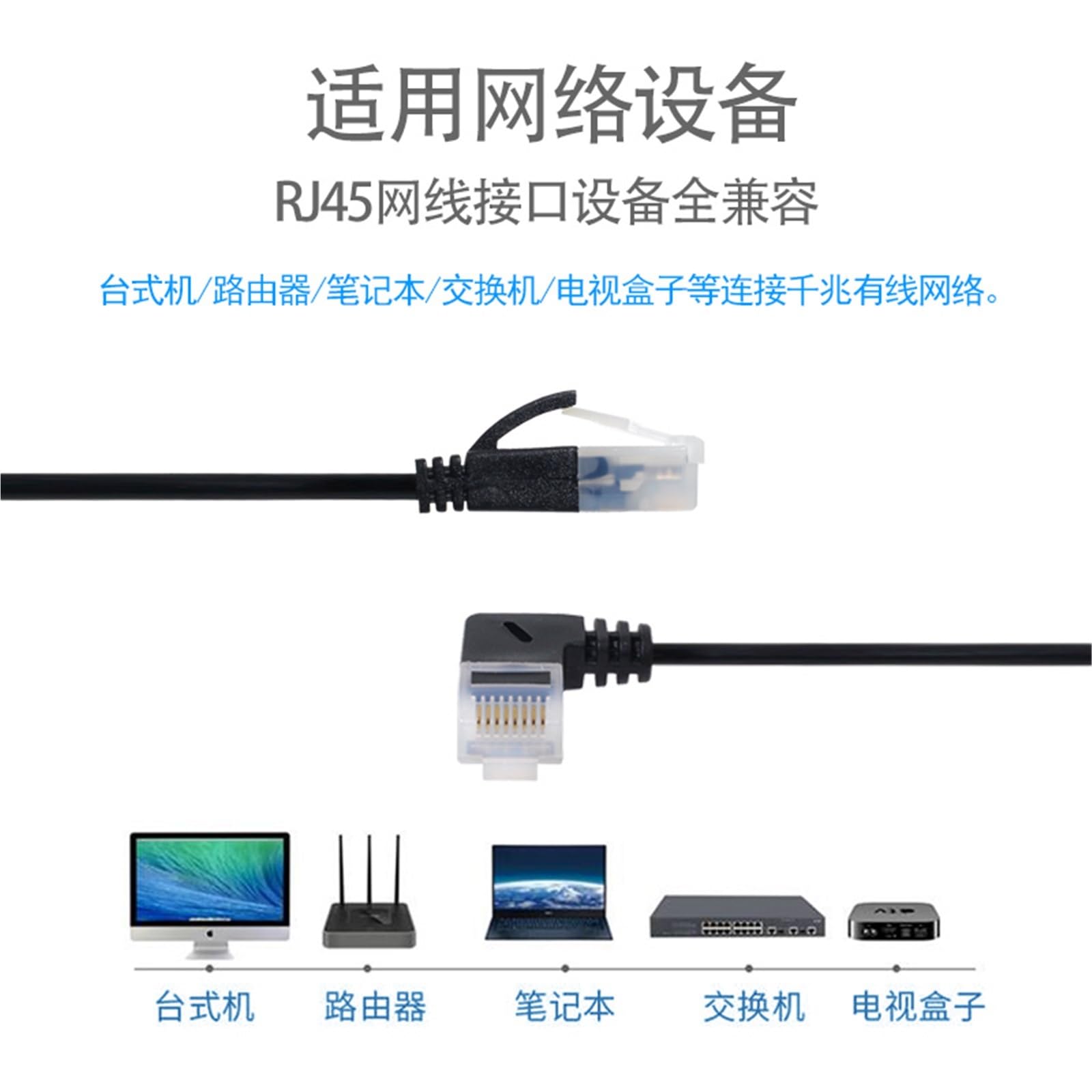 Ultra cienki kabel Ethernet Cat6 Super cienki RJ45, prawy, lewy, górny w dół kąt 90 stopni, kabel sieciowy UTP UTP LAN Cat6a 0,25 m-3 m (UT-027-lewy, 5 m)