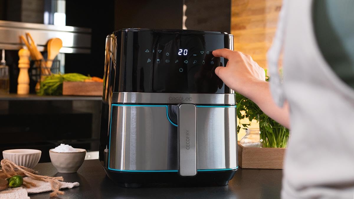 Cecotec Heißluftfritteuse 5,5 L Cecofry Full InoxBlack Pro 5500. 1700 W, Fritteuse ohne Öl, Diät und Digital, Touchpad, Edelstahl-Finish, PerfectCook-Technologie, Thermostat, 8 Modi