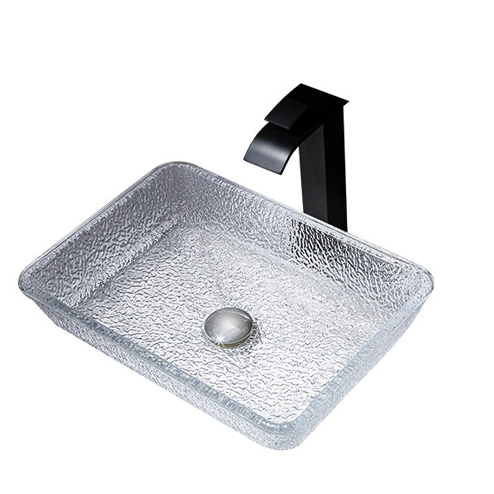 ASerZenith Bathroom Vessel Sink,Tempered Glass Vessel Sink, Rectangle Counter Top Installation Vanity Sink, Clear Bathroom Vanity Sinks With Waterfall Faucet