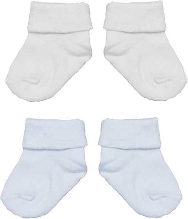 BaSocks Baby,Clothing,Baby Boys 0-24m,Socks & Tights,Socks Baby Boys Cute Turnover Socks 2 Pairs - Plain White & Plain Baby Blue (UK 0-2 / EUR 16-18)