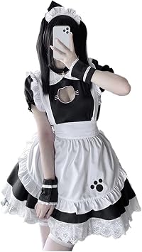 Black Cute Lolita Maid Costume Girl Female Cute Maid Cosplay Costume Japanese Anime Stage Show Uniform DressThe Cat Girl,S