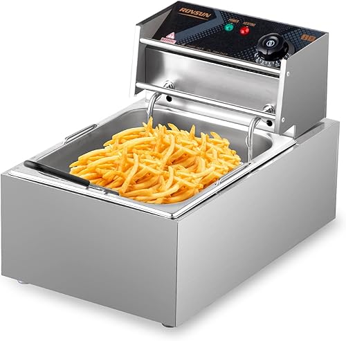 Miniatura 1 de ROVSUN Freidora eléctrica de 114 cuartos con cesta y tapa freidora de cocina de encimera freidora francesa de acero inoxidable de temperatura