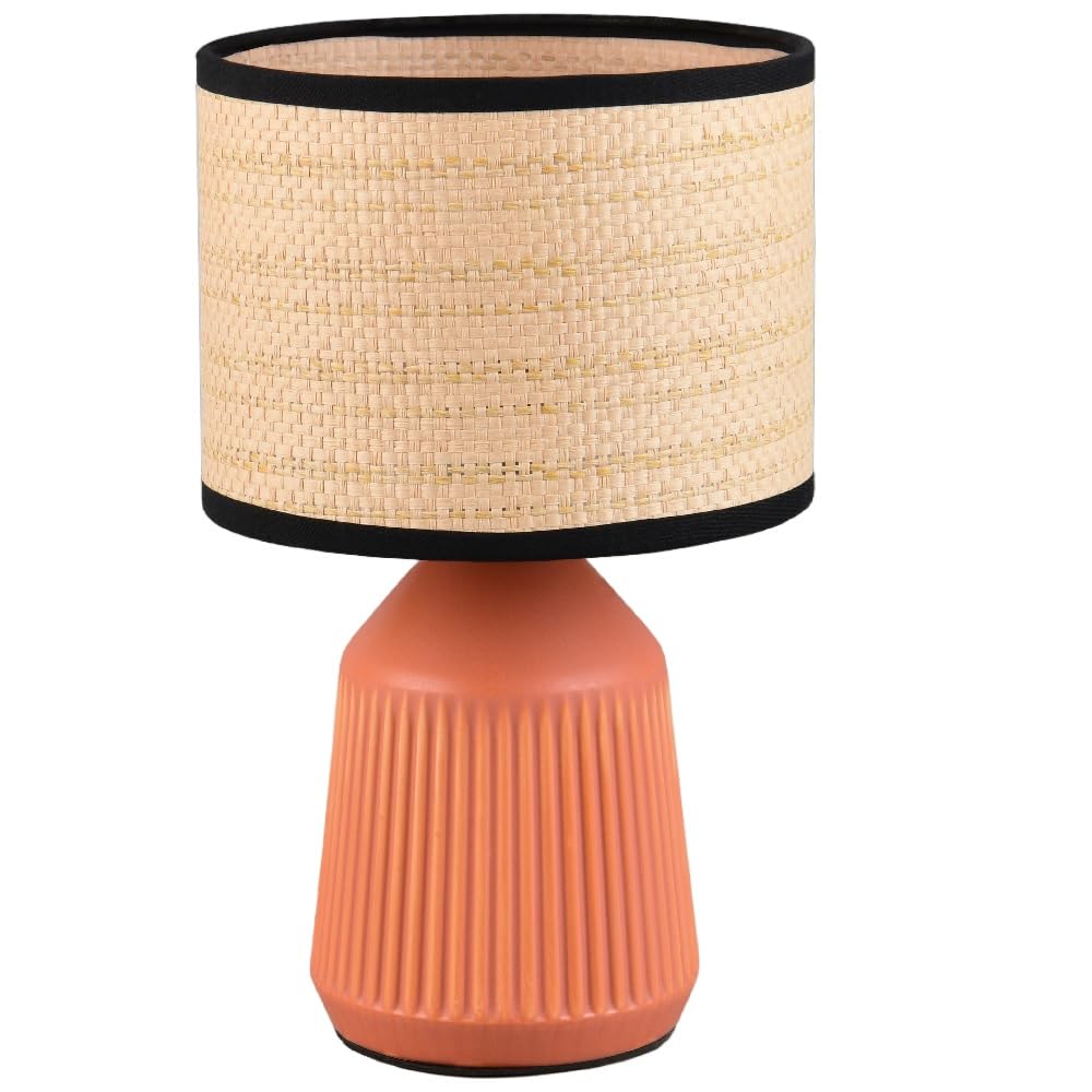 Britalia Terracotta Orange Ceramic Table Lamp With Natural Woven Shade, Black Trim, E14, 26.5Cm Height