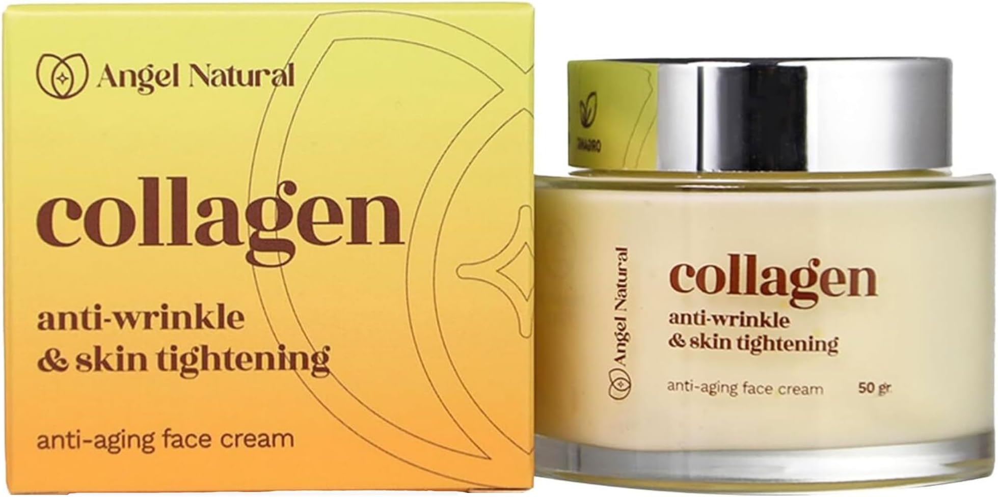 Angel Natural Collagen Face Cream, Anti Wrinkles and Skin Tightening, Anti-Aging with Collagen Boost, Firming Moisturizer, Vitamin E, Vitamin B5, Korean Skincare, 50gr / 1.7 Fl Oz