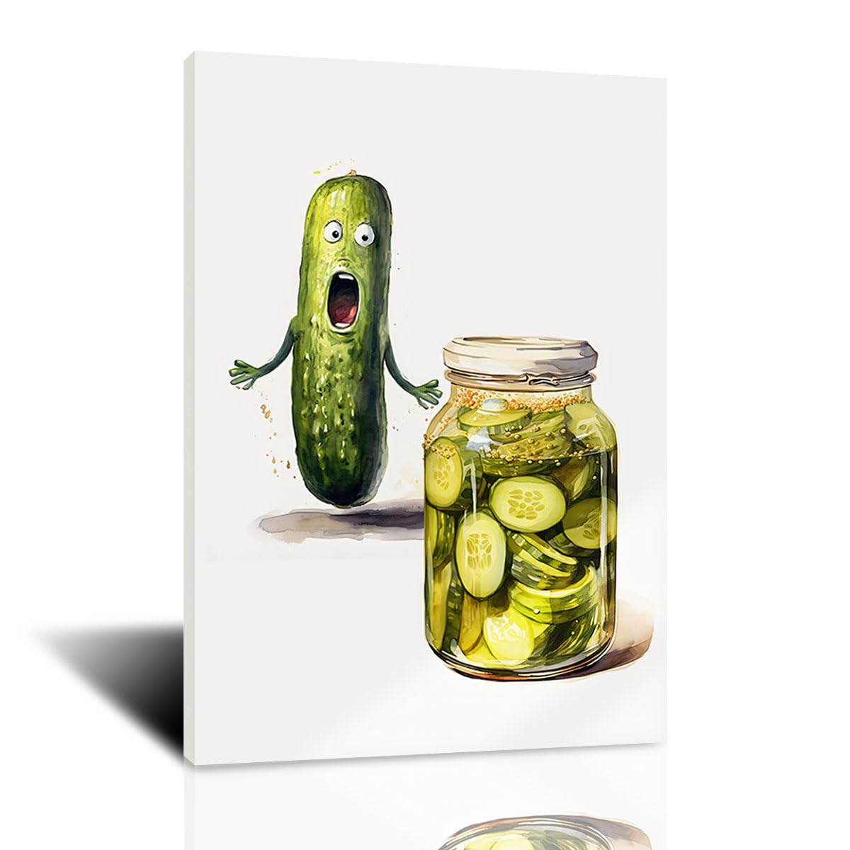 Funny Kitchen Cute Pickle Wall Art Weird Vegetable Painting Prints Retro Olive Green Pickle Picture Eclectic Wall Decor for Kitchen Office Bedroom