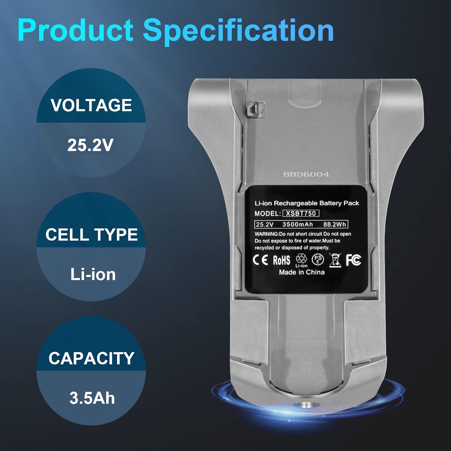 Fanhua XSBT750 Battery Replacement for Shark IZ462H IZ482H IZ483H IZ463H IZ201 IZ251 IZ462HNP Vertex Cordless Stick Vacuum Cleaners Compatible with Shark Vertex 3500mAh Lithium Rechargeable Battery