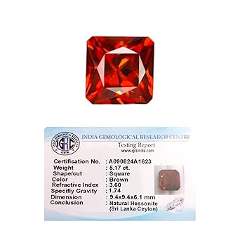 IGL Natural Ceylon Srilankan Hessonite Gemstone Premium Original Certified Gomed/Gomedhak Gem For Rahu, Protection, Peace, & Ring Jewelry For Men & Women