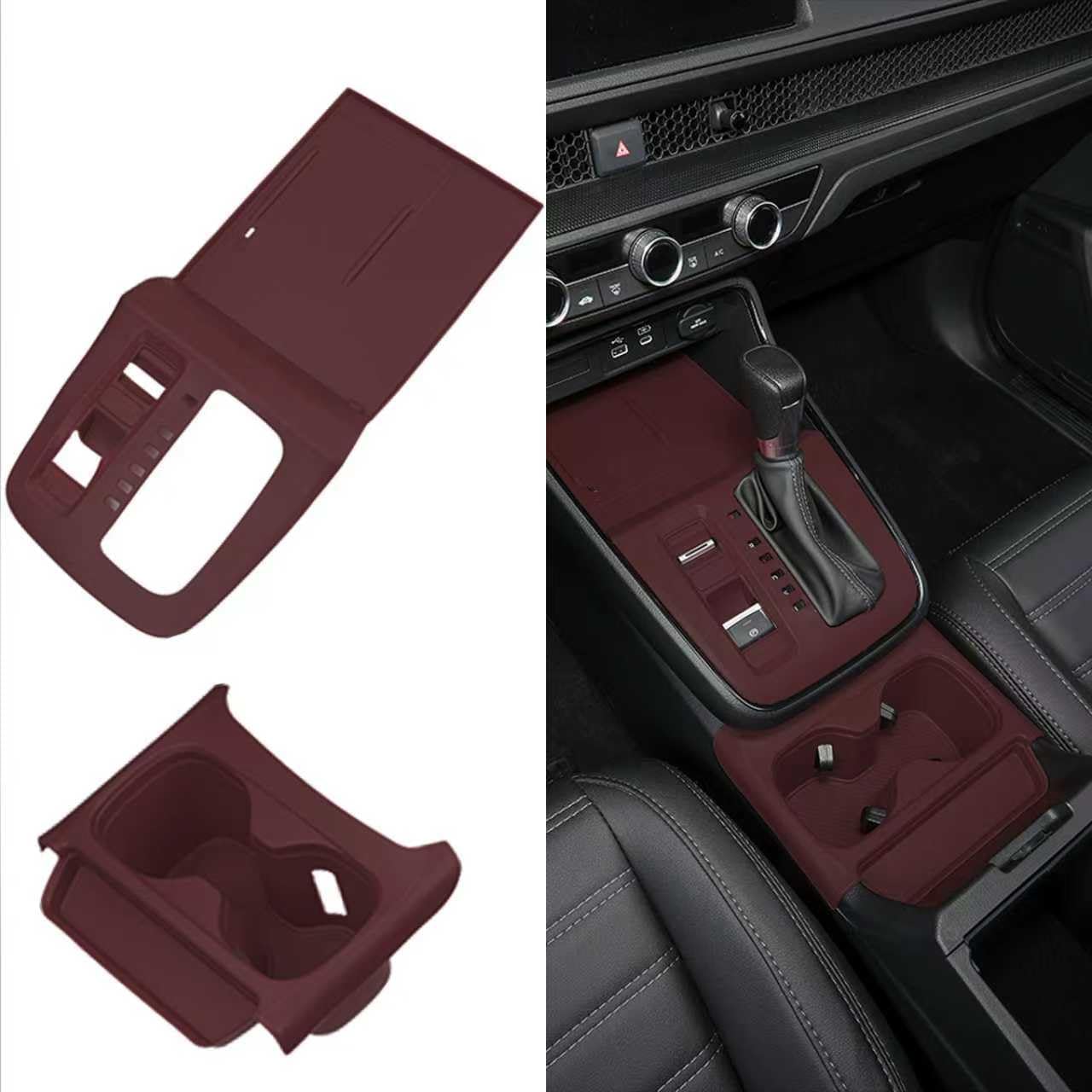 Silicone Gear Shift Panel Trim Cover for 2023 2024 Honda CRV Dedicated Silicone Center Console Protector Pad,2025 CRV Accessories 2026 CenterWater Cup Holder&Cup Insert(Not for Hybrid) (Red)