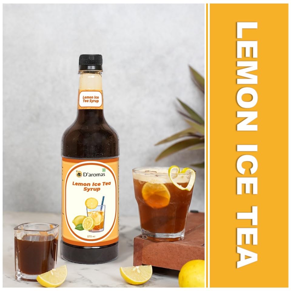 D'aromas Bubble Gum Ice Tea Fruit Syrup Mocktail, 875ML, Liquid | Premium Cafe-Style Syrup – Sweet & Fun Flavor for Mocktails, Beverages, Desserts & Coffee | Perfect for Home, Cafe, Bar & Restaurant Use (875ml, Lemon)