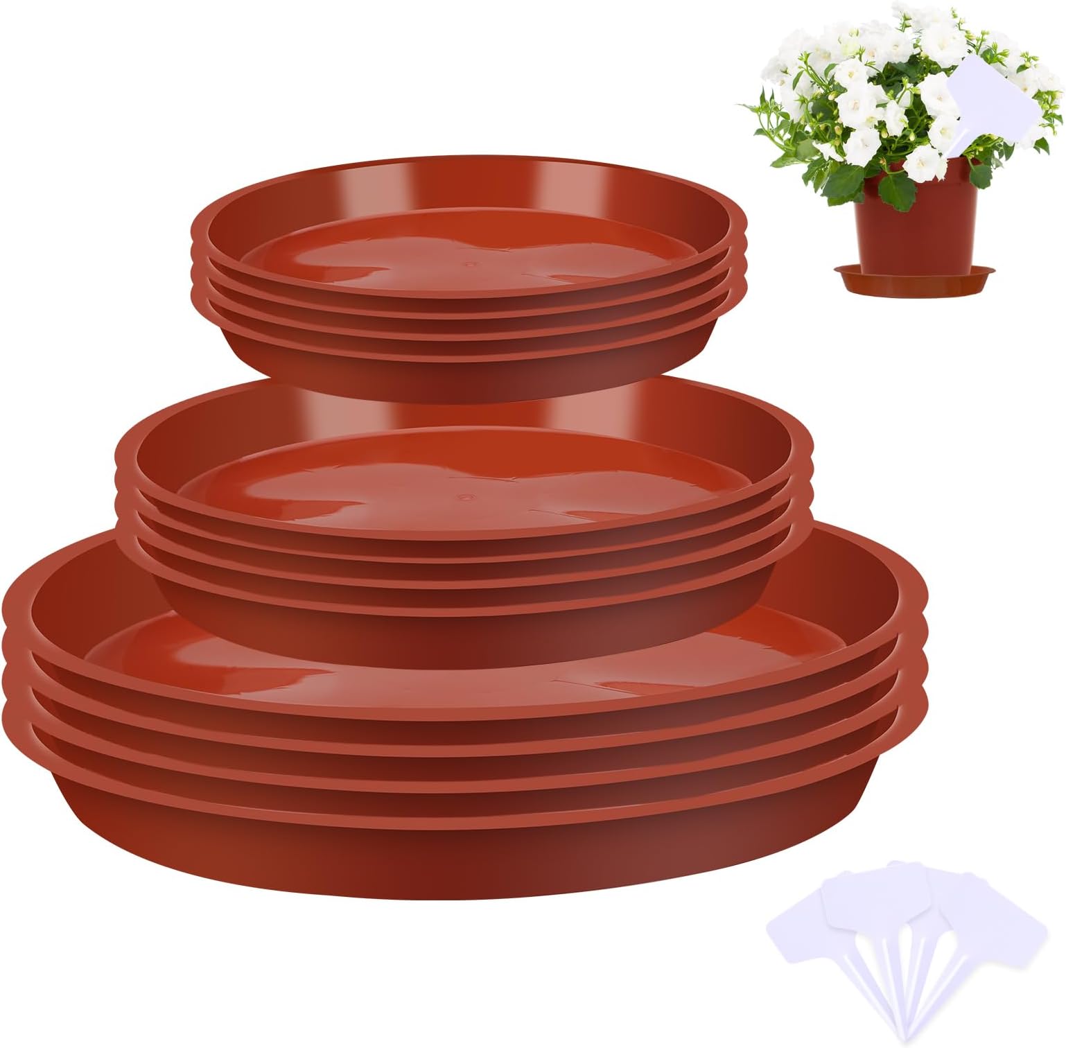 JAPCHET 30 Pack 3 Sizes Red Plant Pot Saucer Set, Plastic Plant Drip